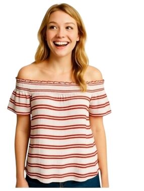 Club Monaco Torcasta Red Striped Off-Shoulder Top Size 00 NWT Summer Style